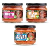Mezzet Balkan Lezzet Paketi (3x300g) - Ajvar, Lutenitsa ve Balkan Sosu Seti -%100 Vegan Koruyucusuz - Geleneksel K&ouml;zlenmiş Se