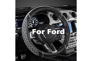 ‎GIANT PANDA GIANT PANDA Lenkradbezug aus PU-Leder, Kompatibel mit Ford runden Lenkrädern,Diamantgesteppt-Schwarz+Grau