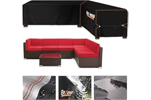 Enzeno Funda para muebles de jardín en forma de L, impermeable, tela Oxford 420D, funda de sofá de esquina de ratán con cinta impermeable (260x210x87 cm), lado izquierdo largo