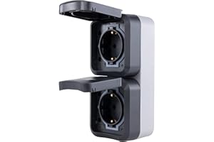 REV - AquaStorm, podwójne gniazdko, gniazdko elektryczne do pomieszczeń wilgotnych IP55, dwubiegunowe, natynkowe pionowe, 230 V, 16 A, antracyt