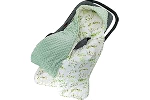 MIRACLE BABY Swaddle Blanket for Stroller Ultra Thick Baby Blanket with Hat 90 x 90 cm Newborn Baby Bunting Bag for Stroller Seat Liners, Baby Carrier, High Chair, Shopping Cart, Lounger Canopy (Green Leaves)