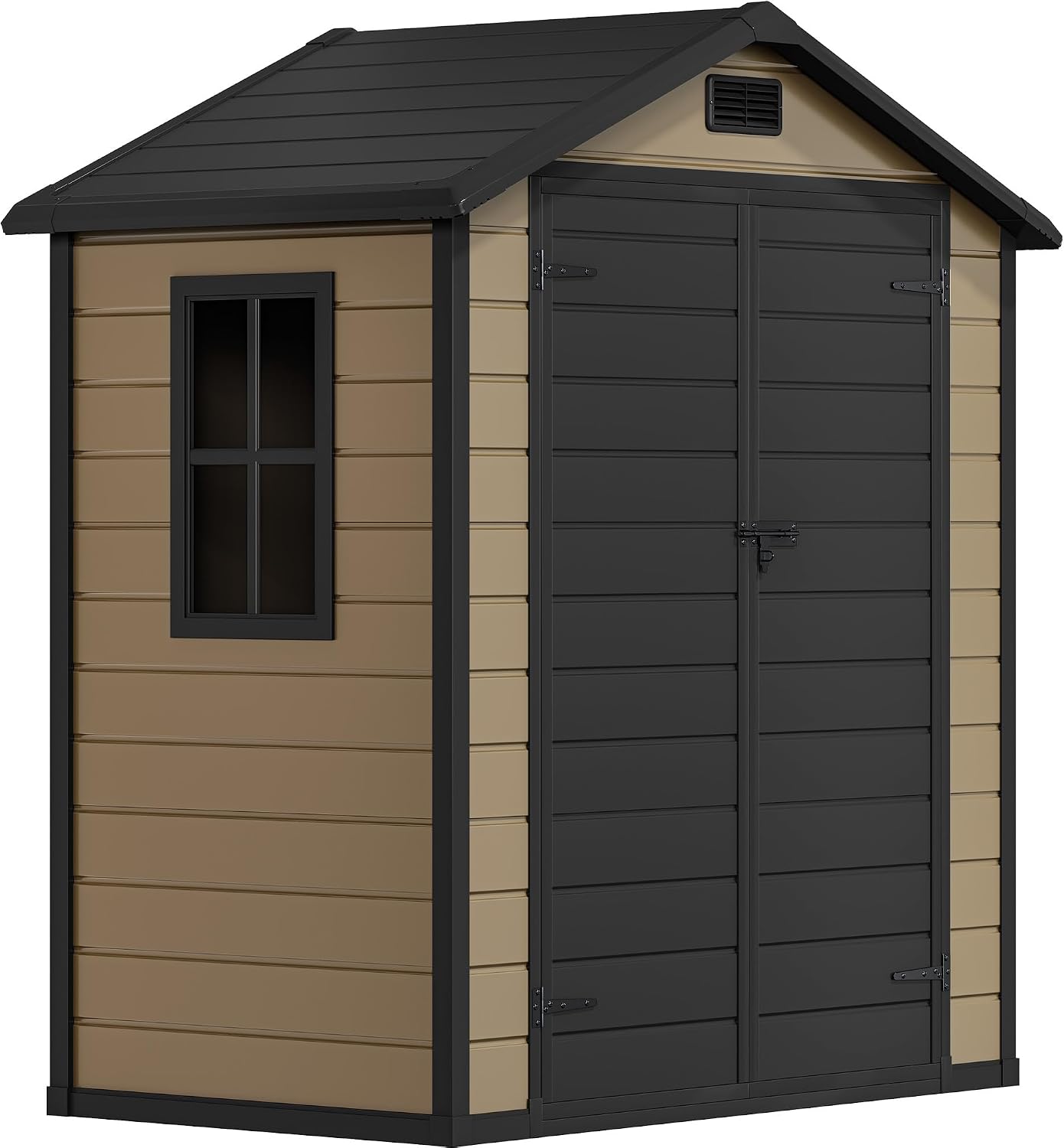 DWVO 6x4 FT Outdoor Resin Storage Shed with Reinforced Floor, All-Weather Bike Storage Shed with Lockable Door, Window and Vent, Waterproof Plastic Tool Storage for Garden, Backyard, Patio, Lawn,Brown