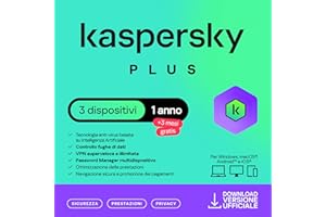 Kaspersky Plus Internet Security 2025| 3 dispositivi | 1 Anno +3 Mesi Gratis | Con Anti-Phishing e Firewall | VPN illimitata | Password Manager | Protezione banking online | Attivazione e-mail