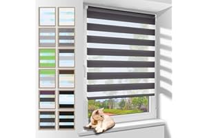 ‎ZARNAN Zarnan Klemmfix Doppelrollo ohne Bohren 90x120cm(BxH) Anthrazit,Duo Rollo Blickdicht Zebrarollo Rollos für Fenster ohne Bohren für Wohnzimmer Küche Büro lichtdurchlässig und verdunkelnd