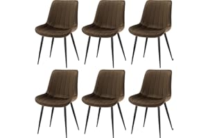 LONGTOO Set of 6 Dining Chairs with Velvet Upholstered Seat & Backrest,Stable Metal Legs,Modern Stripe Design,Brown