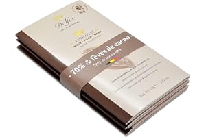 Dolfin Chocolate Negro Con 70% Cacao y Granos de Cacao - Barra de Chocolate Belga Artesanal, Granos Crujientes y Deliciosos - Confitería de Lujo, Dulces Gourmet - Hecho en Bélgica, 210 g, Kit de 3