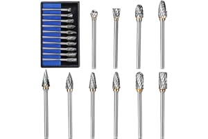 HSEAMALL10PCS Die Grinder Bits Tungsten Carbide Rotary Burr Set Double Cut Burr Bits 1/8" Shank Wood Carving Bit for Woodworking Cutting, Engraving,Metal Polishing Drilling