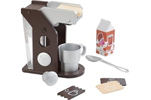 Kidkraft Ensemble Machine à Café Espresso en Bois, Accessoire Cuisine Enfant, Kit de Ustensile Cuisine Électroménager, Accessoire pour Dinette, Jouet Enfant dès 3 Ans, 63379