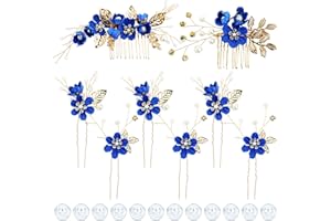 inSowni 20 Pack Decorative Flower Bridal Wedding Hair Side Combs+U-shaped Flower Hair Pins+Twist Spiral Pearl Hair Pins Headpieces Accessories for Brides Bridesmaids Women Girls (Royal Blue)
