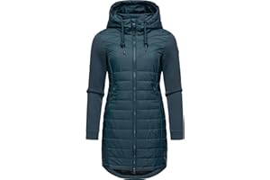 Ragwear Damen Übergangsjacke leichter Steppmantel lang mit Kapuze und weichen Ärmeln Lucinda Long XS-6XL