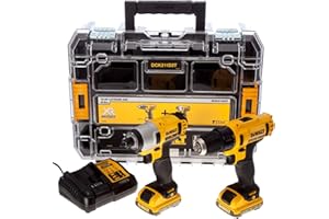 DEWALT DCK211D2T-QW - KIT Taladro Atornillador (DCD710) XR 12V + Atornillador Impacto (DCF815) XR 12V + Organizador TSTAK V, con 2 baterías Litio 2,0Ah y cargador