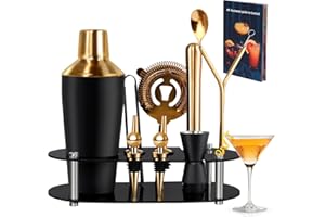Zanfqvo 700 ml Shaker Cocktail, 14 Pezzi Kit Cocktail con Misurino Cocktail, Pestello Cocktail, Kit Barman in Acciaio Inox Professionale per Regalo Uomo (Oro)