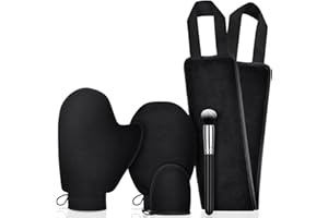 LOPHE Guante Autobronceador, 5 en 1 Manopla Autobronceador, Negro Guante Aplicador Autobronceador, Kit de Aplicador de Bronceado Automático con Aplicador de Espalda y Brocha de Maquillaje