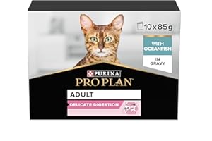 Purina Pro Plan Comida Húmeda para Gato Adulto con digestión sensible Pack surtido, 4 packs de 10 sobres de 85g