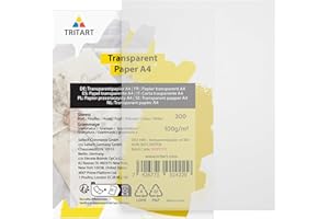 Tritart Carta Lucida A4 per Disegno - Carta da Lucido Trasparente Stampabile - 300 Fogli Lucidi A4 Trasparenti 100 gsm - Bianca e Copiativa per Disegni Tecnici e Creativi