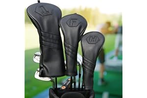 BIG TEETH Couvre-club de golf en bois pour conducteur/parcours/hybride 1FH noir en cuir synthétique avec fermeture élastique