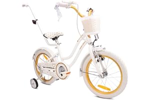 sun baby Heart Bike Vélo pour Une Fille 12 14 16 Pouces, Vélo Enfant 2-6 Ans, avec Barre de poussée, Panier, Sonnette