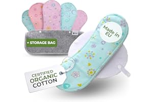 NATISSY Compresas Reutilizables Ecológicas Algodón Orgánico; 6-Pack (tamaños S+M) Compresas de Tela Lavables para Mujer HECHAS EN LA UE; Compresas Tela Mujer Organico con alas para menstruación, incontinencia