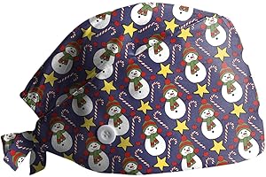 chiphop Berretto da Infermiera, Cappello con Stampa Natalizia, Cuffia Chirurgica con Fascia Regolabile, Cappello per Dottore Infermiera Cuoco cosmetologi