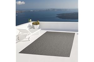 ‎TARACARPET Taracarpet Outdoor Teppich Wetterfest Wohnzimmer Balkon Küchenteppich Flachgewebe Sisaloptik Einfarbig Uni anthrazit dunkelgrau 200x280 cm