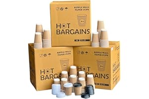 HOT BARGAINS - Kraft Triple Walled Disposable Paper Ripple Cups - 200 X 8oz/ 230ml, Hot Drink Cups + Lids