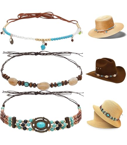 LUTER Lot 6 Bandes De Chapeau Cowboy Réglables – Cuir PU Coloré Et Perles Pour Fedora, Paille, Western Style (6 Designs)