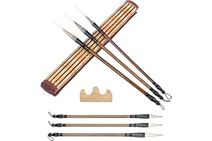 BELIOF 6 Pcs Pinceaux de Calligraphie Chinoise Pinceau Encre de Chine pour Peinture Aquarelle Ecritures 6 Tailles Traditionnel Pinceau Chinois avec Support-pinceau en Bois et Sac de Rangement