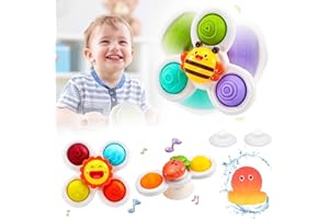 SUNJING Spinner Bebe Ventouse Baby 3 Pcs Bebe Spinners Babyspinner Toupie Hand Jouet Chaise Haute Jeu Jeux Suction Cup Toys Fidget Jouets De Bain BéBé Baignoire Rotatif Cadeau Enfant 1 2 3 4 5 6 Ans