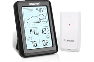 Geevon Weather Stations with Outdoor Sensor Wireless, Indoor Outdoor Thermometer with Comfort Indicator, HD Color Display Digital Alarm Clock, Adjustable Backlight (246297 without battery)