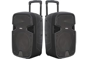 SHARD-LAB COPPIA CASSE AMPLIFICATE ATTIVE 900W 10" BLUETOOTH RADIO USB TROLLEY karaoke dj party palestra