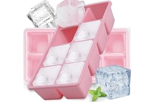 Große Eiswürfelbehälter Mit Deckel, Furnsii 2 Stück Silikon Eiswürfelform BPA Frei und LFGB-zertifiziert, Stapelbar und Spülmaschinenfest Eiswürfel Form für Babybrei Bier Cocktails Whisky (Rosa)