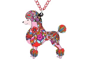 DUOWEI Acrylic Floral Poodle Dog Necklace Fancy Pets Pendant Jewelry Gifts for Women Girls Teens red