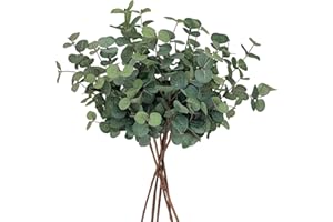 HNNFMY 6 Bunches Artificial Flowers Green Artificial Eucalyptus Stems,Faux Silk Eucalyptus Branch Fake Green Foliage Greenery Stem for Flower Arrangement Wedding Centerpiece Decor