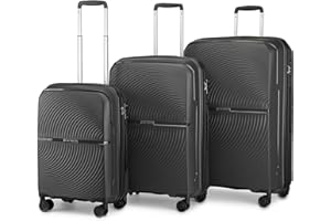 British Traveller Set di 3 Pezzi Valigie Rigide Bagaglio a Mano Trolley PP Leggero con TSA Lucchetto (20+24+28pollici, Nero)