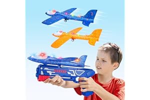 Mieryd 2PCS Avion Polystyrene Planeur avec Pistolet Catapulte, Cadeau Noël Enfant Garçon Fille 3 4 5 6 7 8 Ans Avion Mousse Jouet Volant Jeux Extérieur Jardin Interactif Cadeau Anniversaire