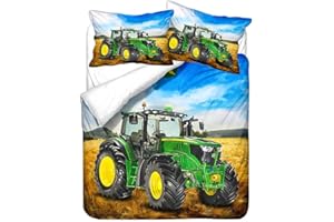 Agmdno Bettwäsche Set 135x200cm - John Dee-re Traktor Kinderbettwäsche, 3D-Druck Mikrofaser Bettset,Bettbezug +Kissenbezüge 80x80 cm (A02,135x200cm+80x80cmx1)
