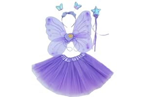 Fun Play Feen kostüm kinder für Mädchen - Schmetterlingsflügel kinder Tutu Zauberstab und Haarreifen - Schmetterlingsverkleidungen - Engelsflügel für Mädchen 3-8 Jahre alt -Farbe Violet