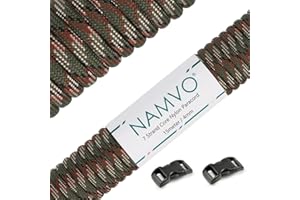 Namvo Paracord 4mm,100ft, Paracord 550 7 Core Strand, Tear-resistant, 100% Nylon Cord, Versatile Type III Mil-Spec Paracord, Holds up to 250kg, Ideal for Outdoor Survival Camping Olive Green Camo