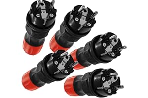 KEL Schutzkontakt Schuko Stecker 5 Stück 250V max. 16 A, IP54 Gummi Flexibler Outdoor 2 Polig Stecker Hermetisch Wasserdicht