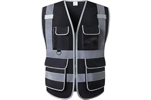 UNINOVA Gilet di Sicurezza Riflettente, Alta visibilità Gilet di Sicurezza Riflettente con Tasche e Cerniera per Lavori all'aperto,Ciclismo,Sport-soddisfa gli standard ANSI/ISEA