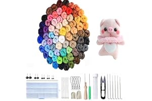 Joyeee Kit de feutrage à l'aiguille, ensemble complet de précision avec 72 couleurs laine de rechange, poignée en bois, ciseaux, protège-doigts en cuir, parfait pour les loisirs créatifs