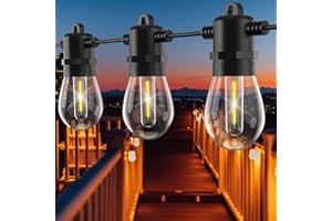 BESCOST Guirnalda Luces Exterior 15 Metros/50FT, S14 Cadena de Luces Exterior Impermeable IP44 con 15+1 LED Bombillas, Guirnaldas Luminosas LED para Jardín, Patio, Navidad, Boda, 2700K