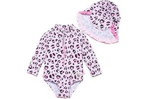 Mazuliso Baby Bambina UPF50+ Costume da Bagno Intero Maniche Lunga con Cerniera e Cappello
