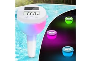 DeeprBlu Floating Pool Thermometer, Solar Digital Pool Thermometer with Colour Changing Light, Spa Thermometer with Screen Backlit at Night, Whirlpool Water Temperature Meter for Pool