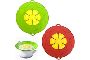 SIMDAO 2 Pcs Silicone Anti Spill Lid Stoppers Multifunctional Spill Stopper Lid Cover Rotatable Flower Shape Suitable for Frying Pans, Skillets, And Microwave Ovens Kitchen Essentials 26cm (Red + Green)