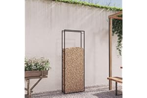 FENLAX - Leñero, color negro mate, 80 x 28 x 222 cm, de acero, ayuda al apilamiento de leña, de metal, para interiores y exteriores