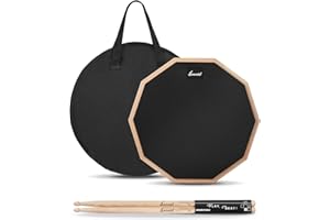 Sovvid 12 Inches Drum Pad and 5A Drum Sticks, Double Sided Snare Drum Practice Pad for Drummers, Silent Practice for Adults and Kids with Storage Bag - Black