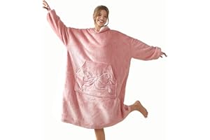 ‎R.SHARE R.SHARE Hoodie Decke mit Ärmeln Geschenke für Frauen Kuscheldecke mit Ärmeln Kuschelpullover Damen Decken Hoodie Ärmeldecke Deckenpullover Weich Warm Sofadecke für Erwachsene,Rosa
