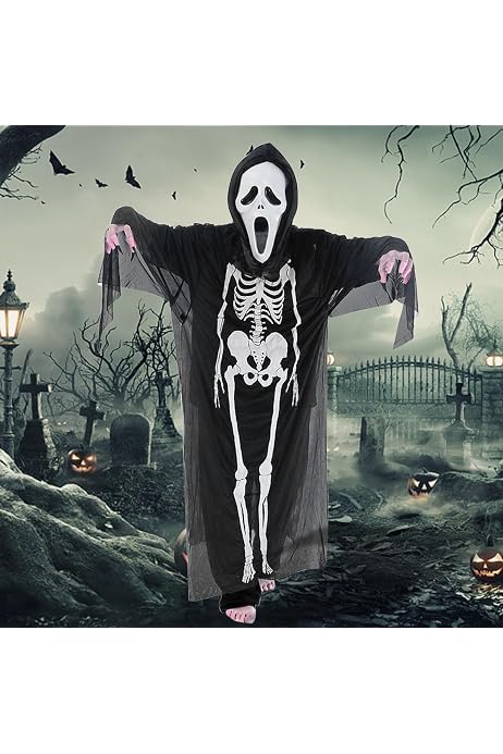 Gants Lumineux Squelette Halloween - Lot De 2 Paires - Effet Glow In The Dark - Noir, Taille Unique Pour Adultes Et Enfants - 3