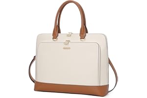CLUCI Aktentasche PU Leder für Damen 15.6 Zoll Laptoptasche Umhängetasche Schultertasche Messenger Bag Businesstasche Handtasche Vintage Neu Weiß mit Braun